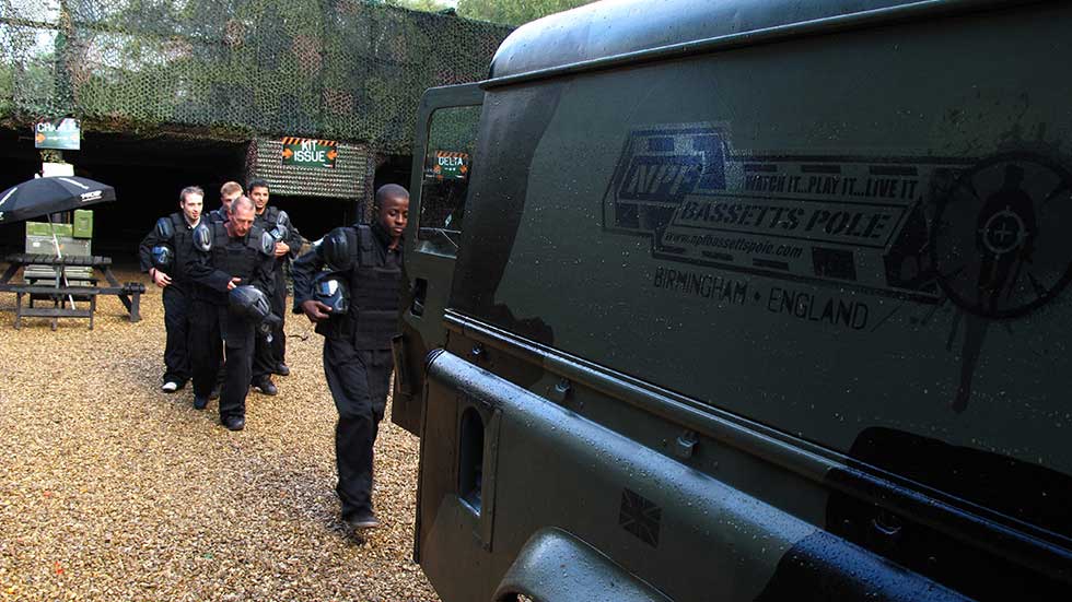 paintballers entering van